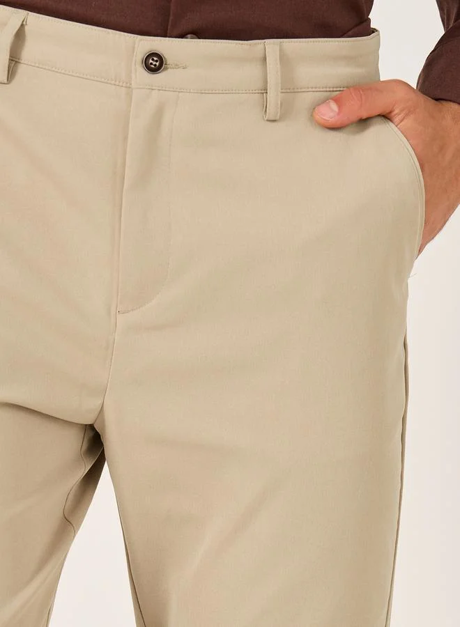 Styli Styli Solid Mid Rise Relaxed Fit Pants with Belt Loops