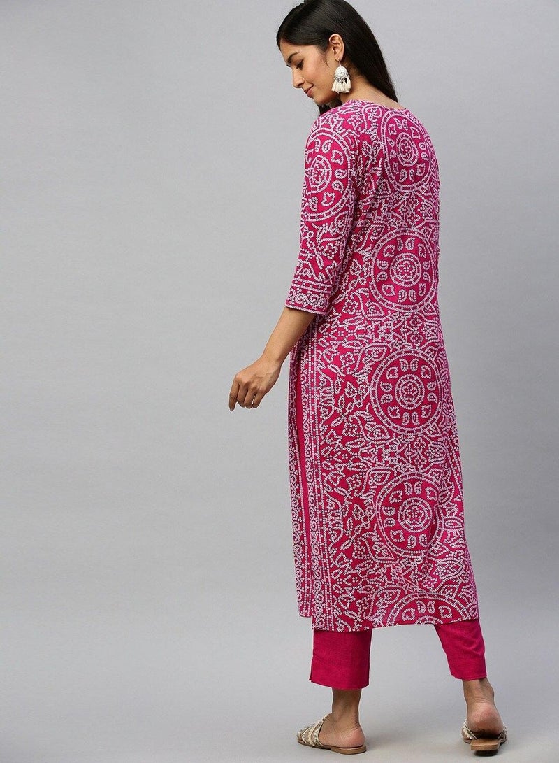 Women Pink White Bandhani Printed Kurta with Trousers - zsku/ZA737FB46FC02477384FFZ-5/45/1741086789/c88a3547-1ebf-4be7-a8ea-9a95f62ca25f