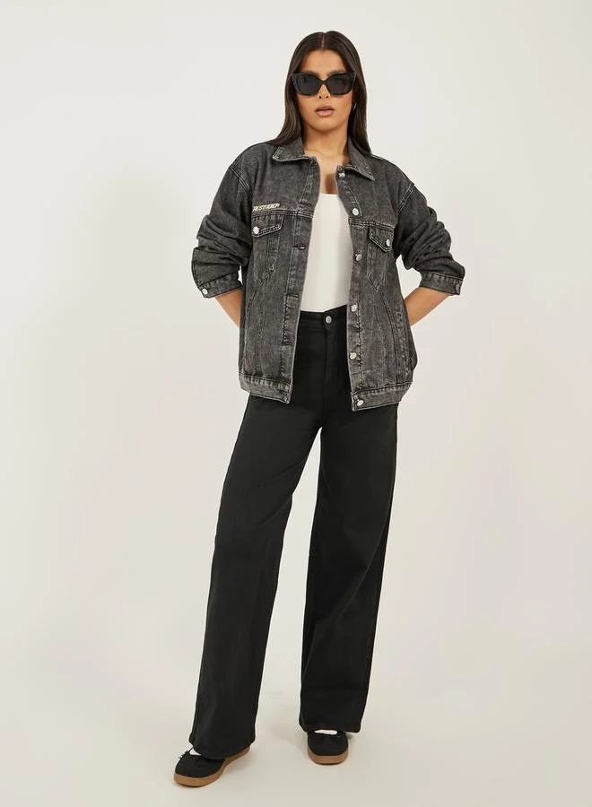Styli Oversized Acid Wash Denim Jacket