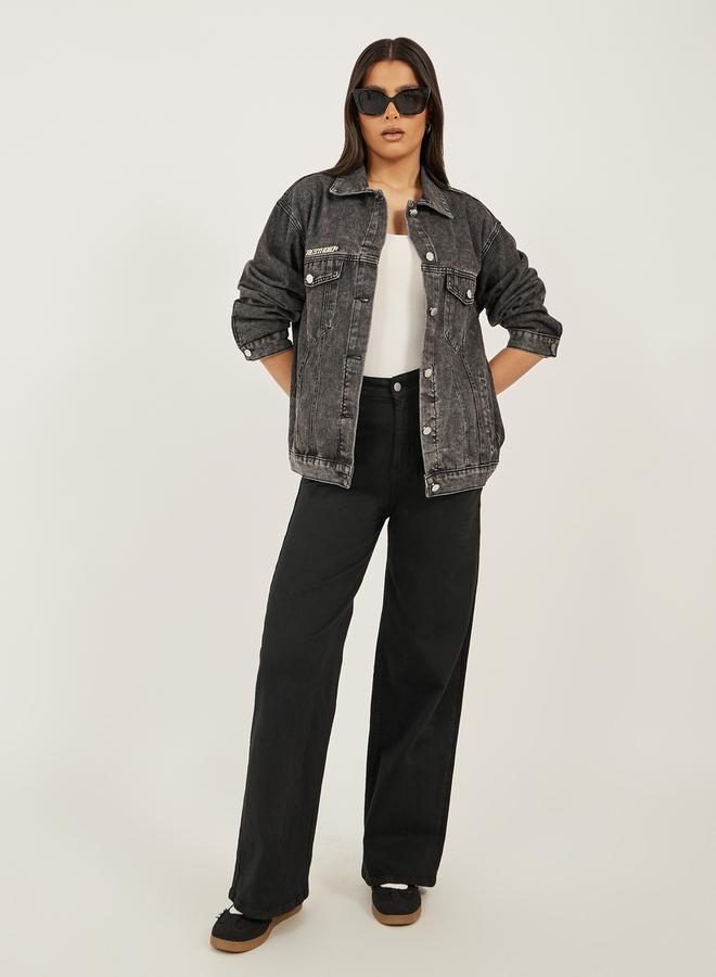 ستايلي جاكيت جينز واسع بغسيل حمضي - Image 3