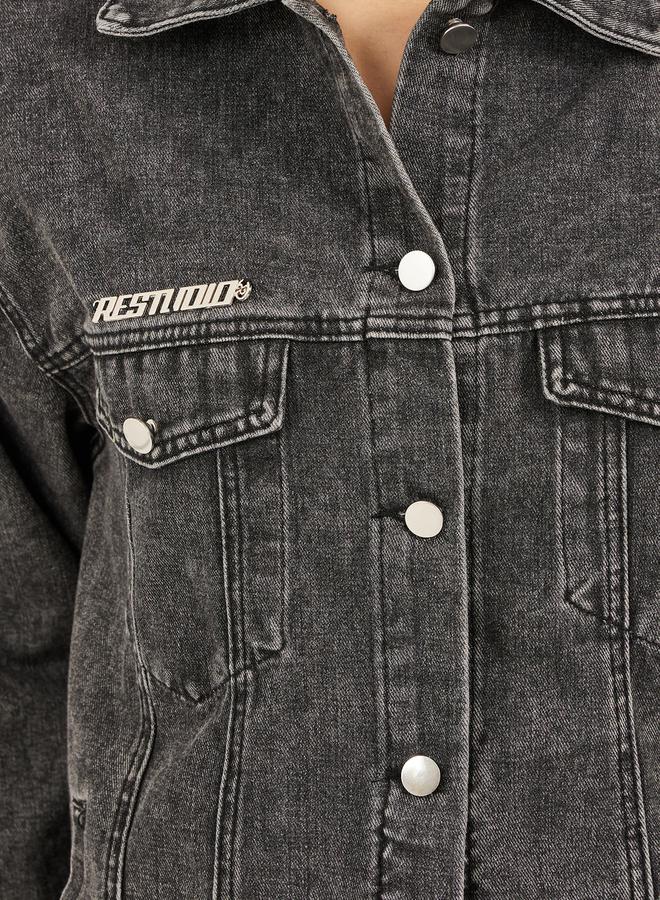 ستايلي جاكيت جينز واسع بغسيل حمضي - Image 4