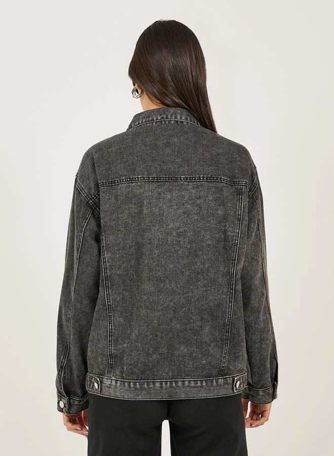 Styli Oversized Acid Wash Denim Jacket