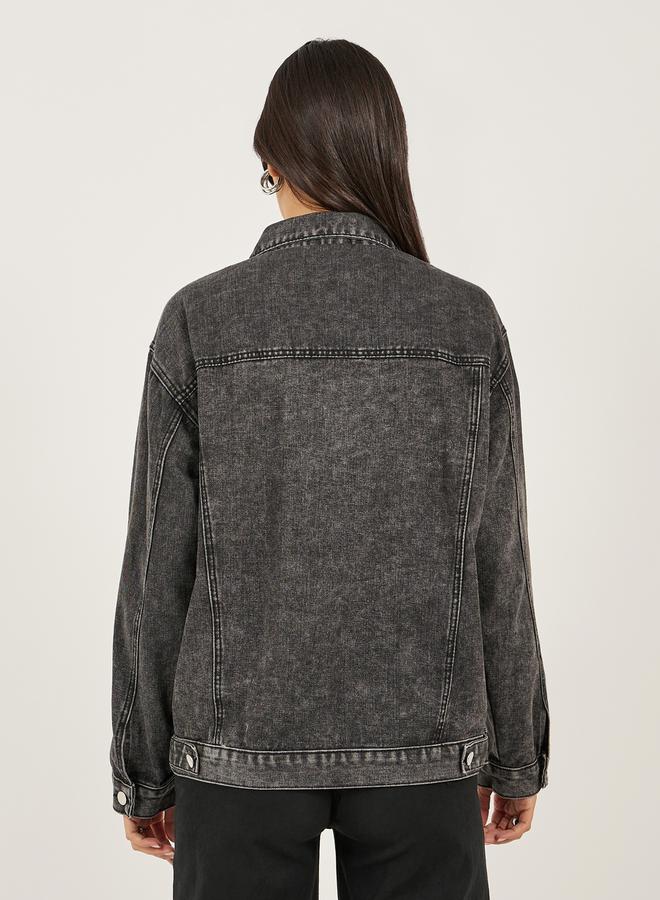 ستايلي جاكيت جينز واسع بغسيل حمضي - Image 5
