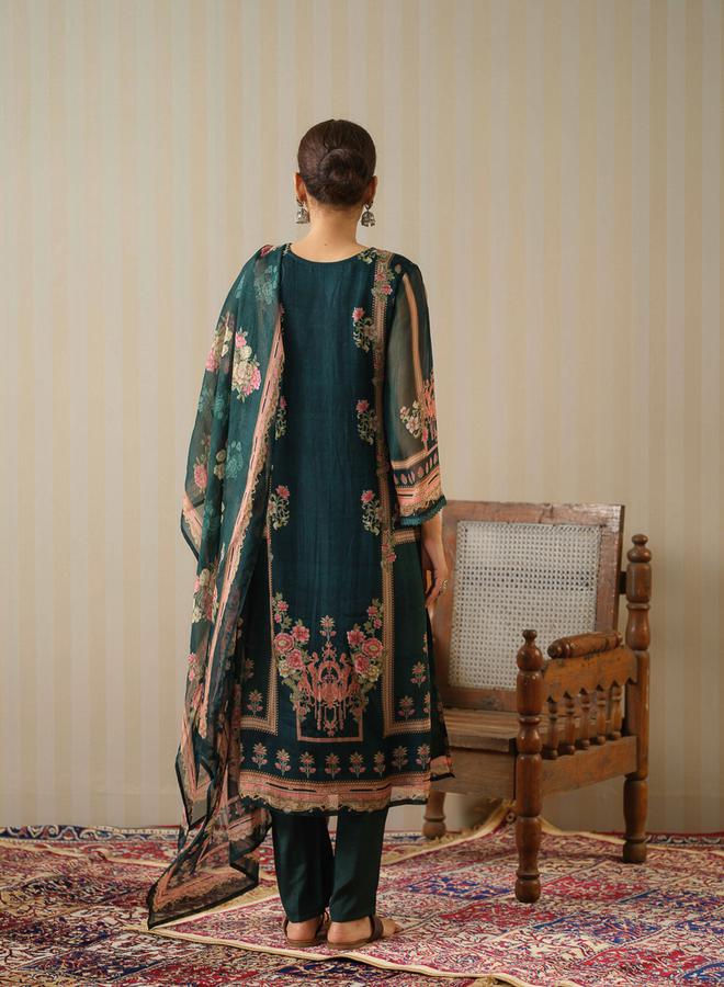 DW Floral Printed Tie-Up Neck Organza Kurta and Trouser with Dupatta Set by Styli  - Image 5