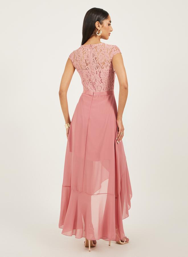 Styli - Lace Ruffled Asymmetric Hem A-Line Midi Dress by Styli - Image 1