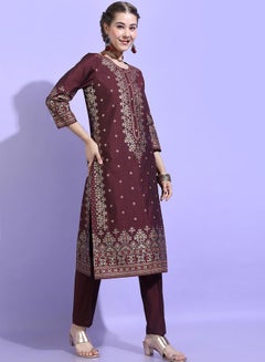 Vishudh Burgundy Printed Viscose Rayon Kurta Set with Dupatta  - Image 5