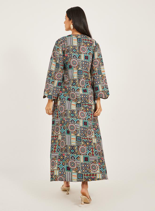 Maxim Creation - Abstract Print Embroidered A-Line Jalabiya by Styli - Image 1