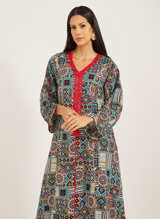 Maxim Creation - Abstract Print Embroidered A-Line Jalabiya by Styli - Image 1