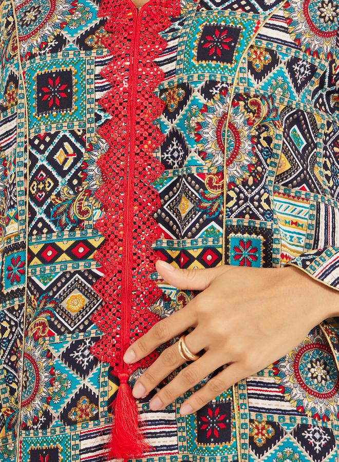Maxim Creation - Abstract Print Embroidered A-Line Jalabiya by Styli - Image 1