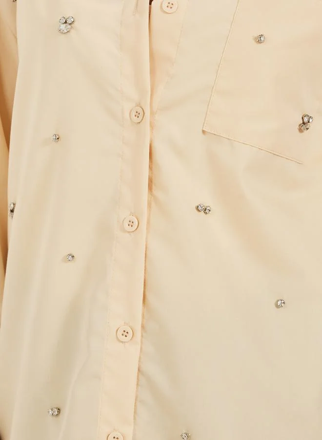 Styli Embellished Longline Oversized Shirt