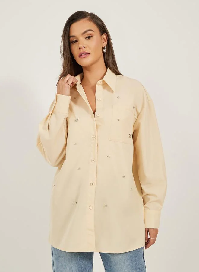Styli Embellished Longline Oversized Shirt