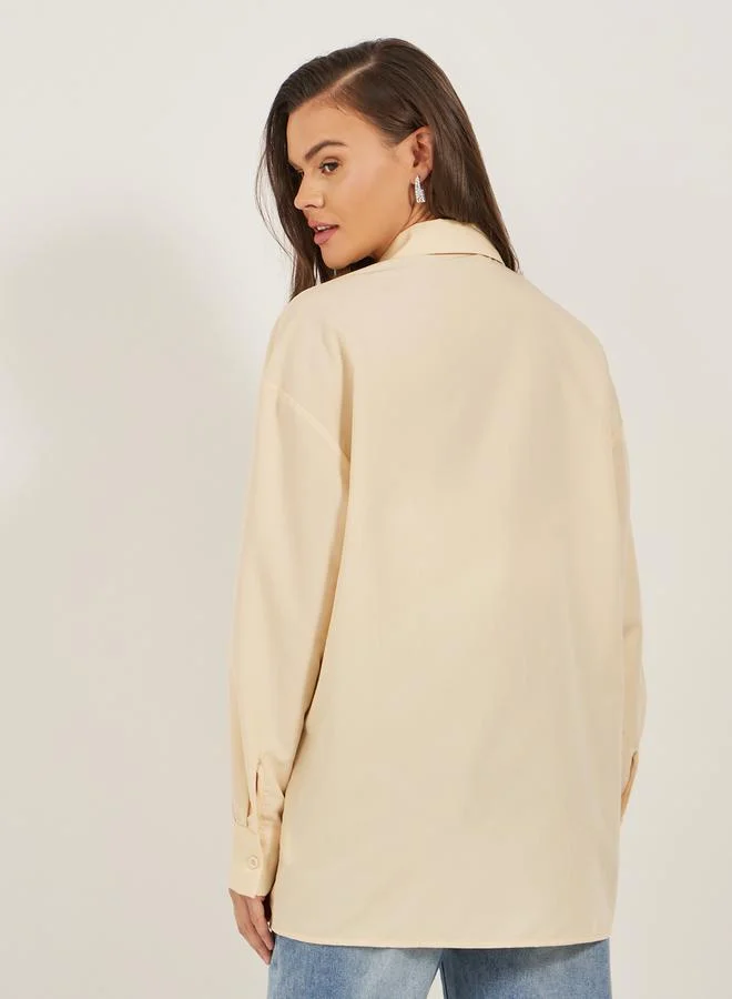 Styli Embellished Longline Oversized Shirt