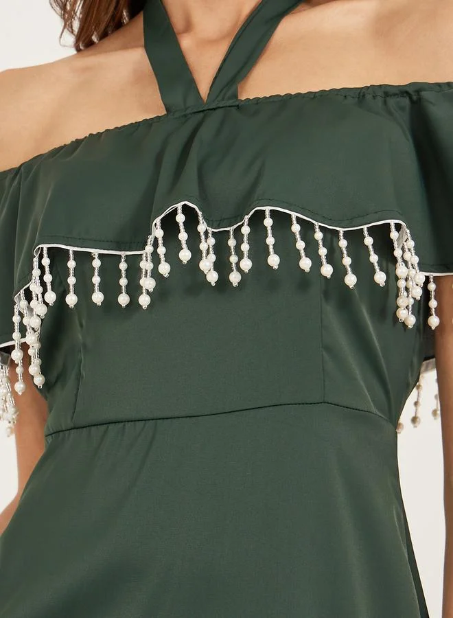 Styli Halter Off-Shoulder Dress