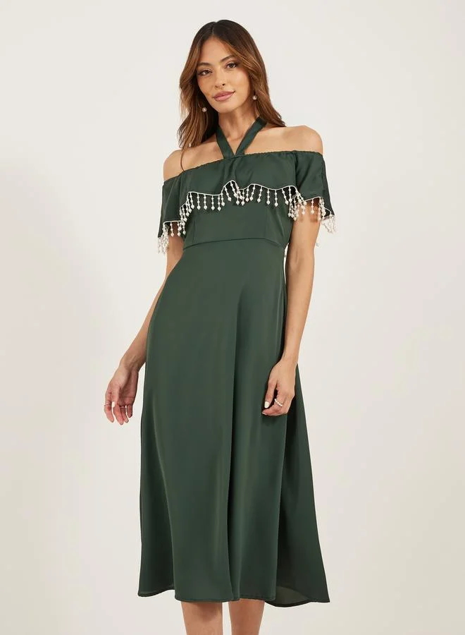 Styli Halter Off-Shoulder Dress