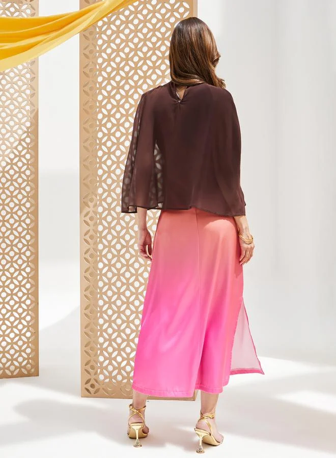 Styli Color Block Cape Sleeve Midi Dress