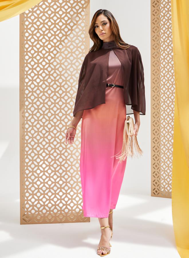 ستايلي فستان ميدي بأكمام كاب بلوك ألوان - Image 2