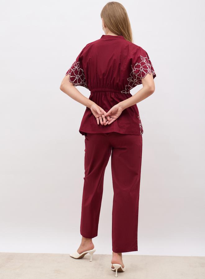 Styli Embroidered Short Sleeve Top and Straight Pants Co-Ords  - Image 5