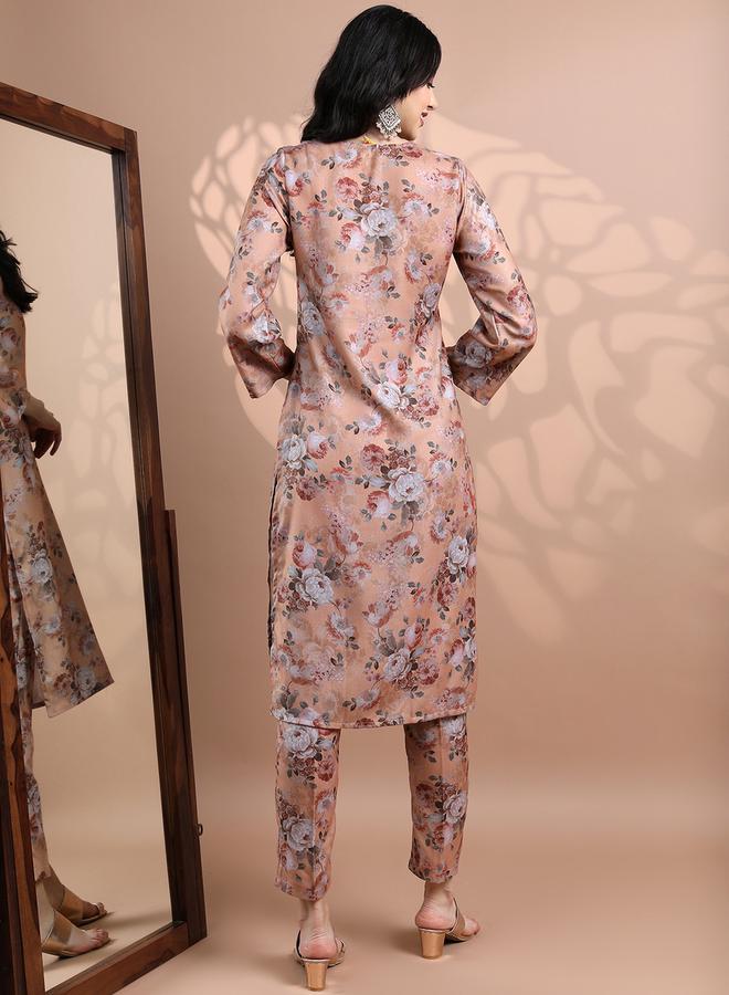Vishudh - Women Peach Floral Printed Kurta and Trousers Set by Styli - Image 1