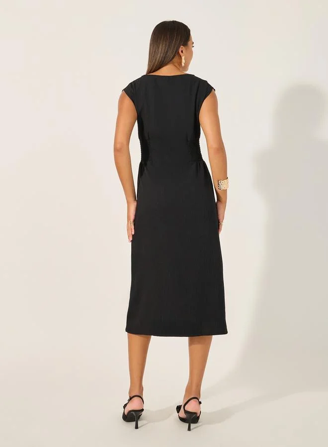 Styli Styli Textured Sleeveless Sheath Midi Dress