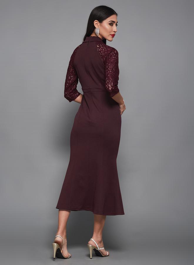 ستايلي فستان ميرميد متوسط الطول بأكمام 3/4 وياقة - Image 4