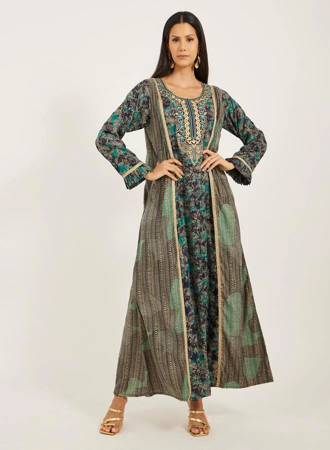 Maxim Creation Printed Embroidered Round Neck A-Line Jalabiya by Styli