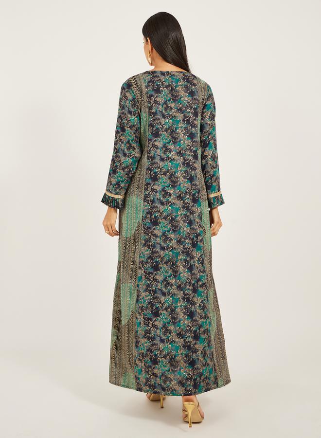 Maxim Creation Printed Embroidered Round Neck A-Line Jalabiya by Styli  - Image 5