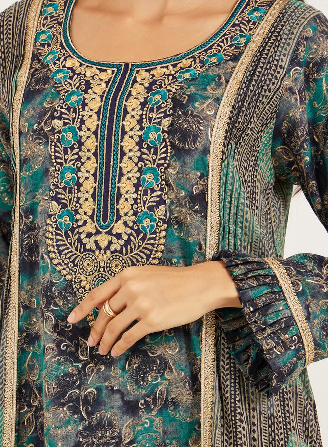 Maxim Creation Printed Embroidered Round Neck A-Line Jalabiya by Styli  - Image 4