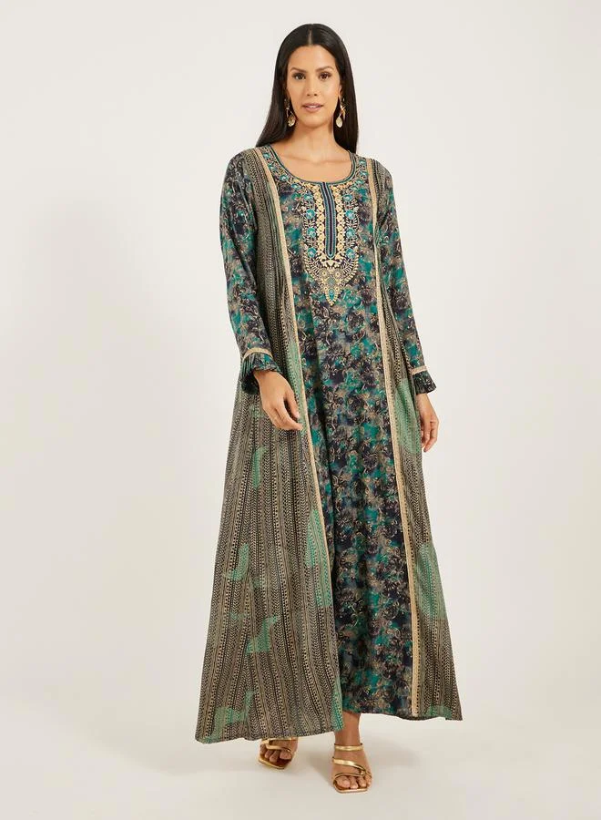 Maxim Creation Printed Embroidered Round Neck A-Line Jalabiya by Styli