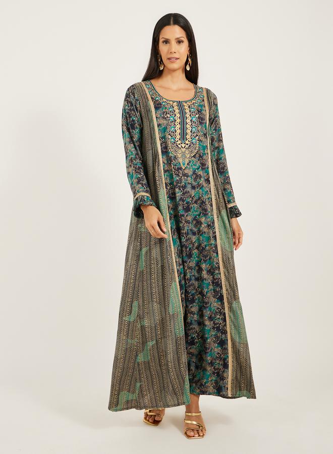 Maxim Creation Printed Embroidered Round Neck A-Line Jalabiya by Styli  - Image 1