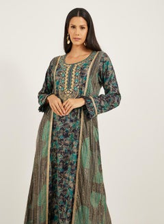 Maxim Creation Printed Embroidered Round Neck A-Line Jalabiya by Styli  - Image 3