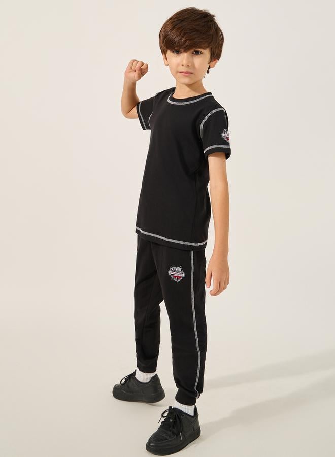 Styli Contrast Stitch Detail T-Shirt and Joggers Co-Ords  - Image 2