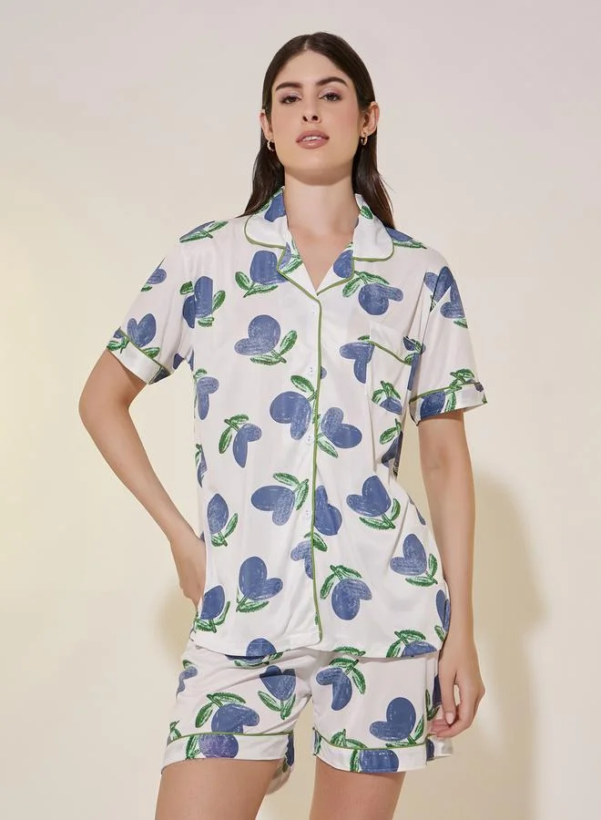 Styli Floral Print Short Sleeve Shirt and Shorts Set