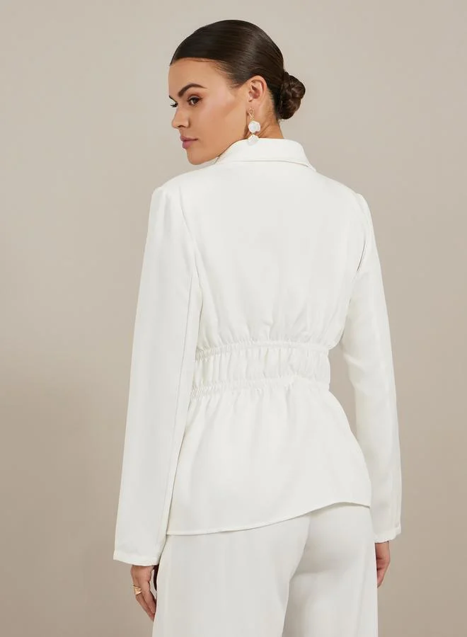 Styli Solid Drawstring Waist Regular Fit Blazer by Styli