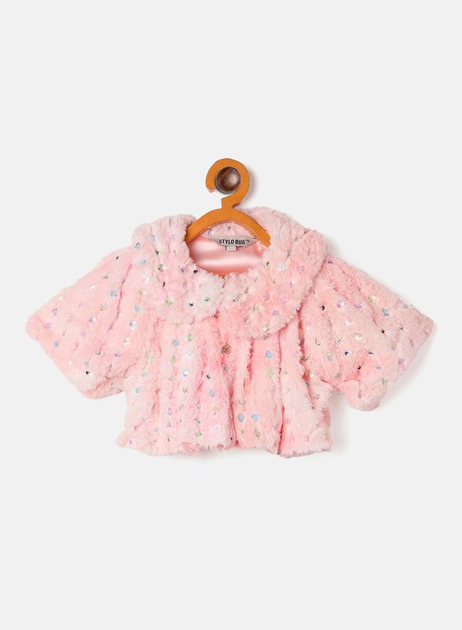 Stylo Bug Embellished Faux Fur Design Collared Shrug - Image 2