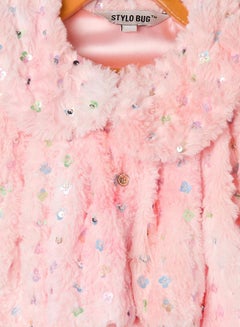 Stylo Bug Embellished Faux Fur Design Collared Shrug by Styli  - Image 4