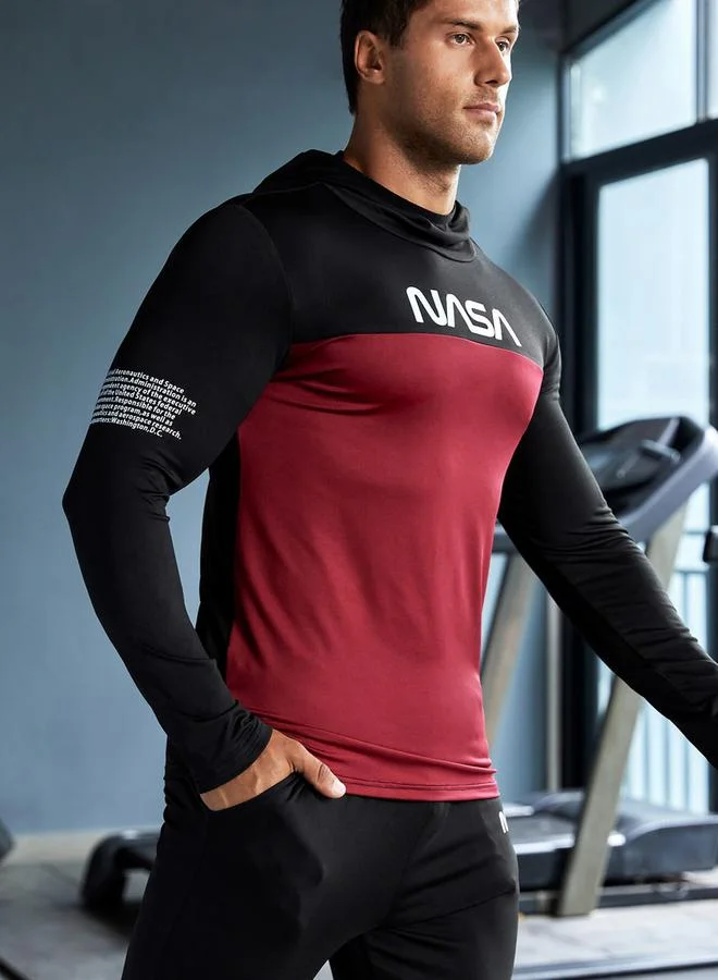 Take Two Color Block Long Sleeve Hooded T-Shirt by Styli