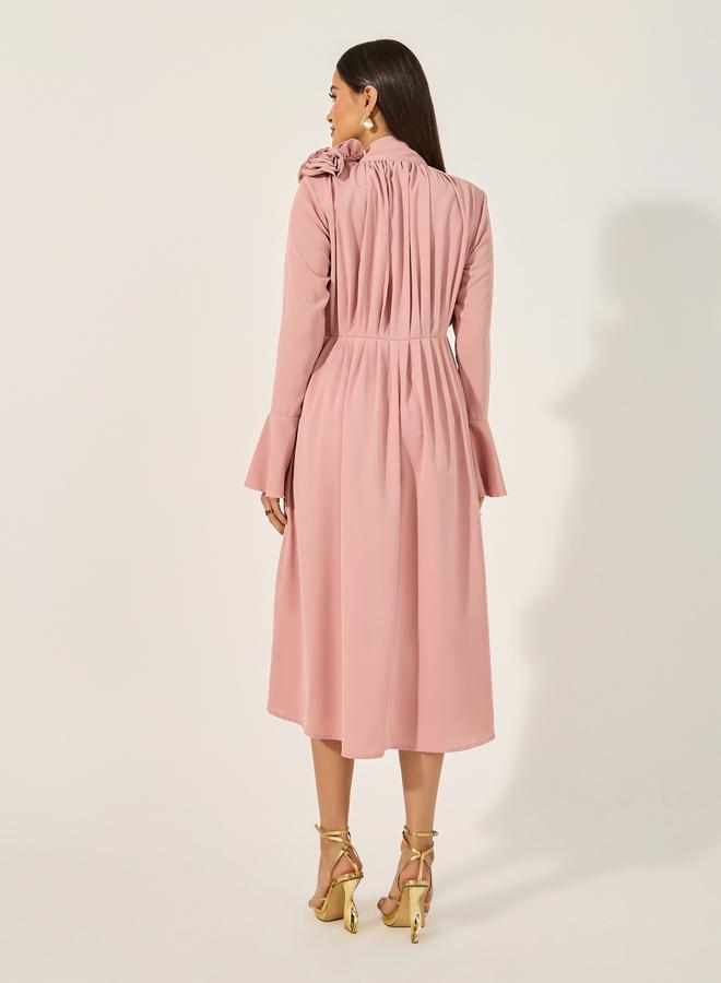 Styli Tie Neck Midi Dress  - Image 5