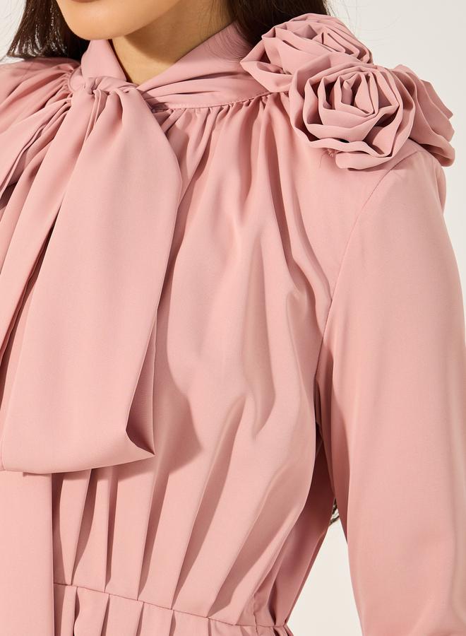 Styli Tie Neck Midi Dress  - Image 4