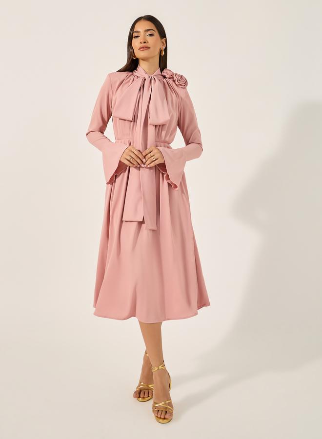 Styli Tie Neck Midi Dress  - Image 1