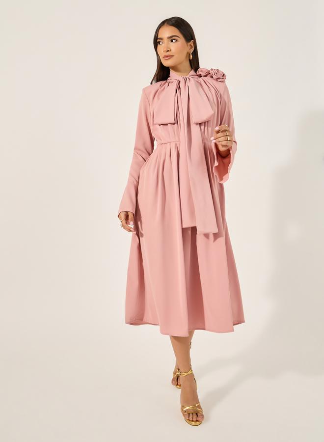 Styli Tie Neck Midi Dress  - Image 2