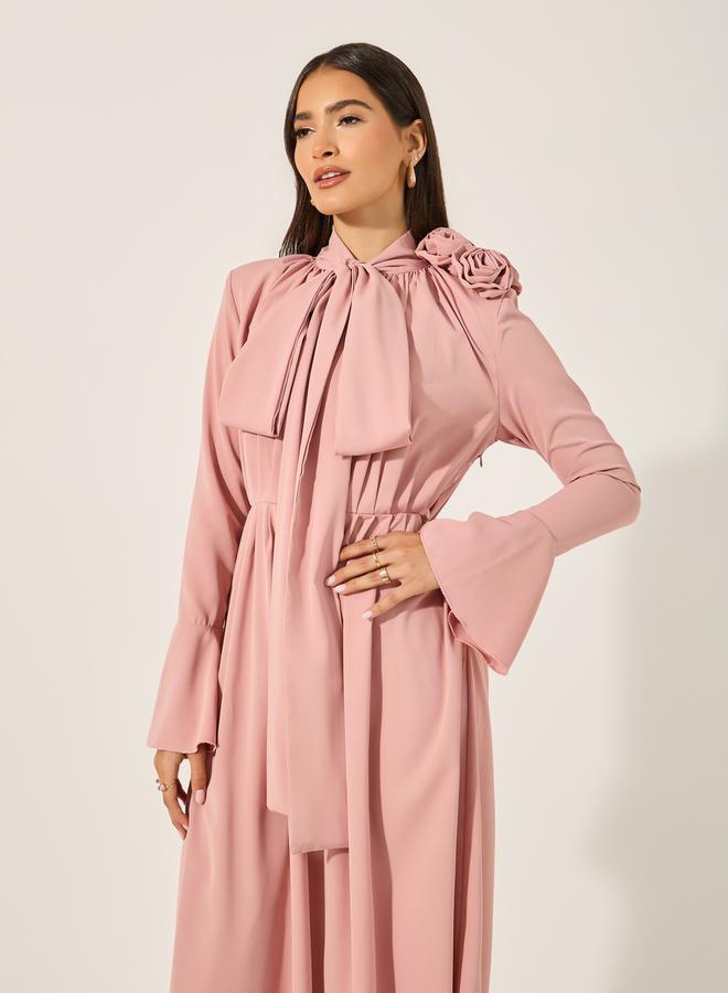 Styli Tie Neck Midi Dress  - Image 3