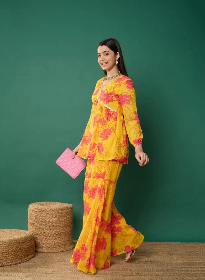 NOH.VOH Noh.Voh Floral Print Peplum Top With Sharara Pants