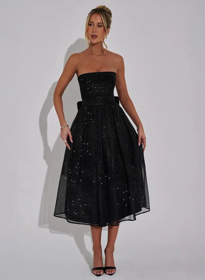 Styli Off Shoulder Mesh A-Line Midi Dress by Styli