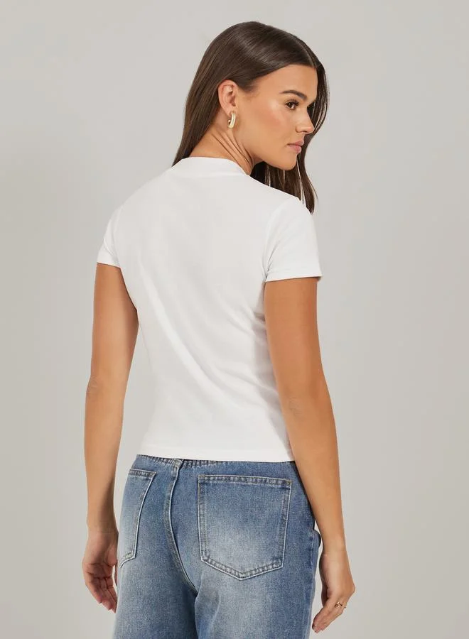Styli Ribbed Round Neck Fitted T-Shirt