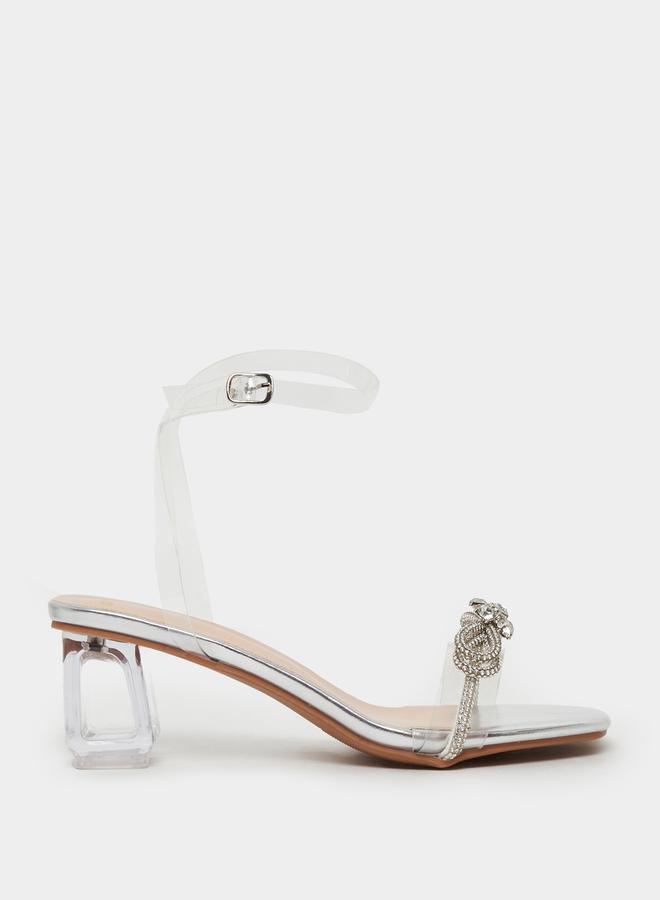 Styli Embellished Bow Transparent Block Heel Sandals - Image 1