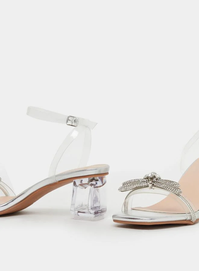 Styli Embellished Bow Transparent Block Heel Sandals