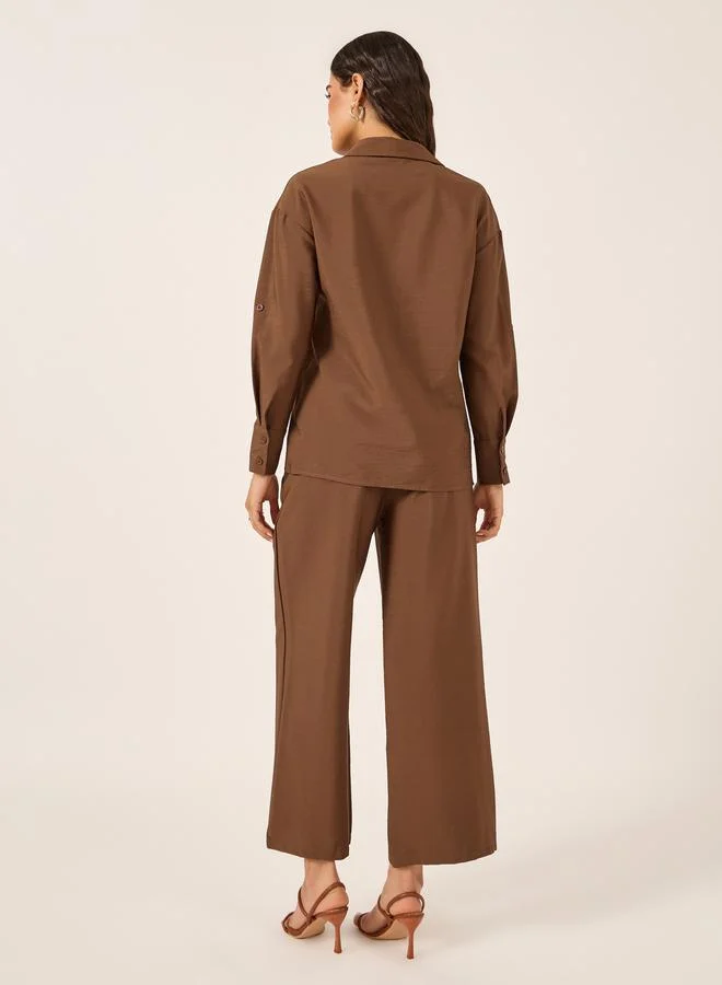 Styli Oversized Spread Collar Shirt and Wide Leg Pants Set