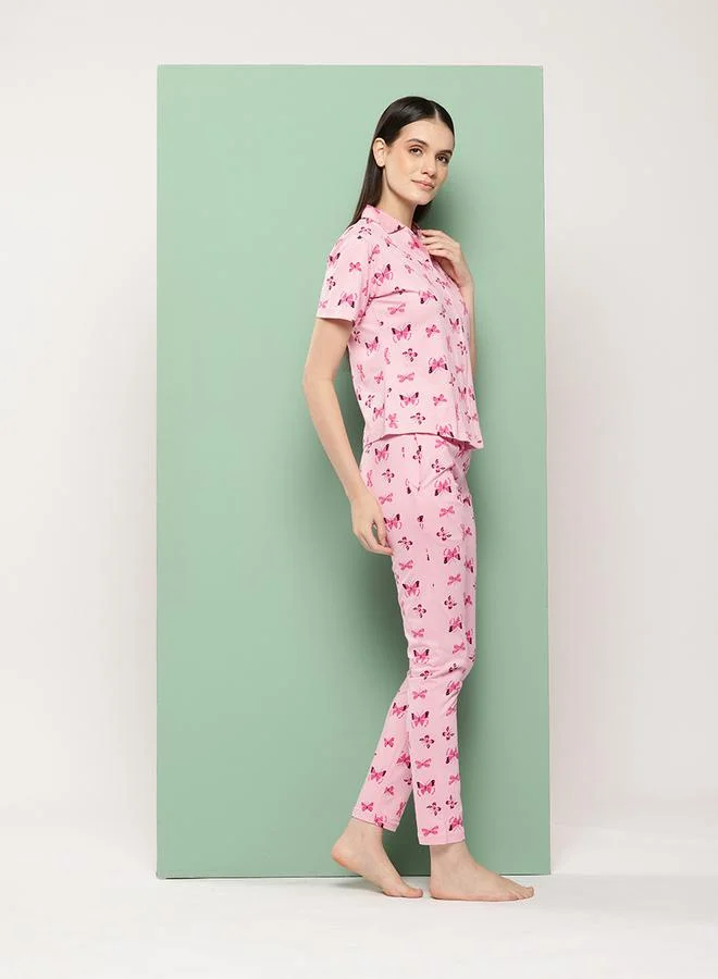 Leading Lady Leading Lady Butterfly Print Cotton Shirt and Pyjama Set