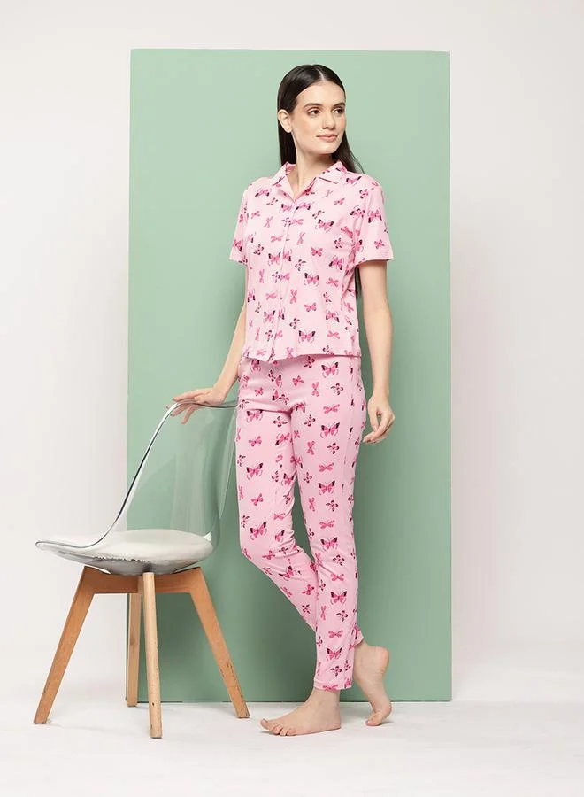 Leading Lady Leading Lady Butterfly Print Cotton Shirt and Pyjama Set