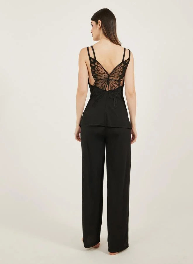Styli Butterfly Back Detail Cowl Neck Cami and Pyjama Set